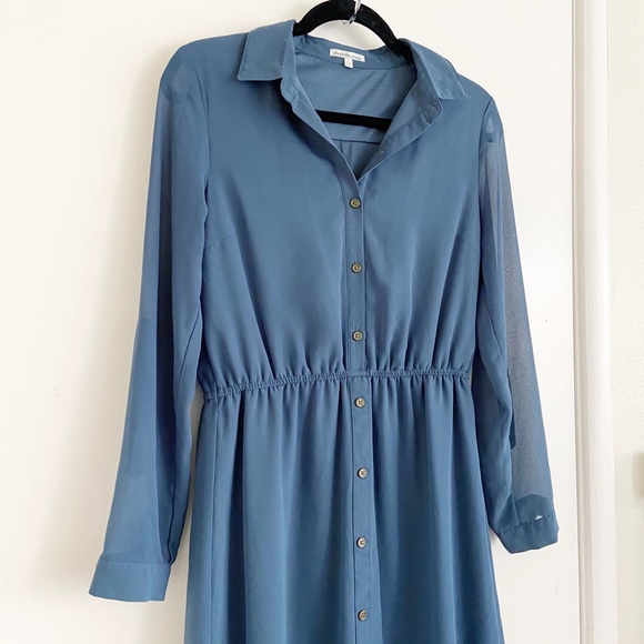 Charlotte Russe Long Sleeve Collared Button Up Dress Blue S - Picture 4 of 14